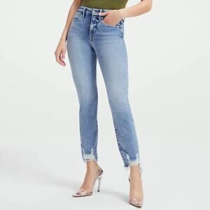 Good American Good Leg Straight Jeans Size 6/28 High Rise Frayed Flat Tummy